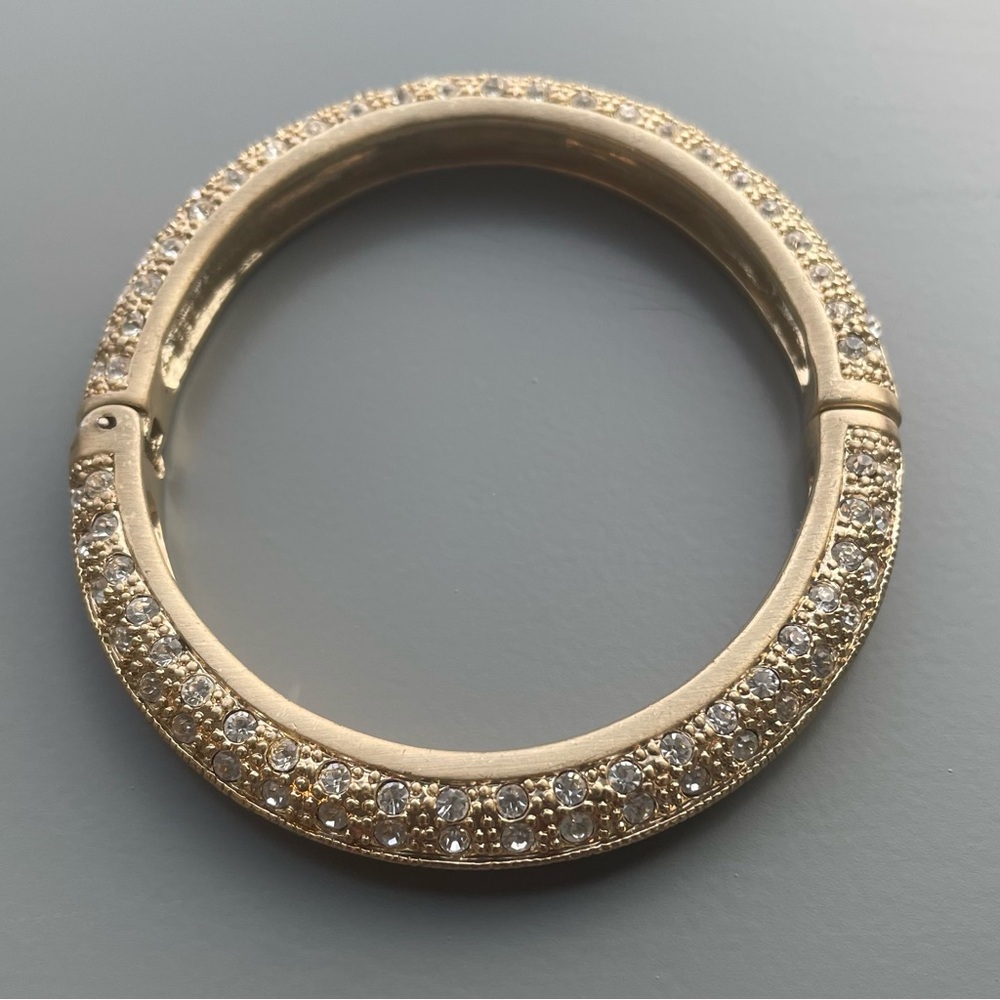 Gold Tone Crystal Hinged Bracelet Magnetic Closure
